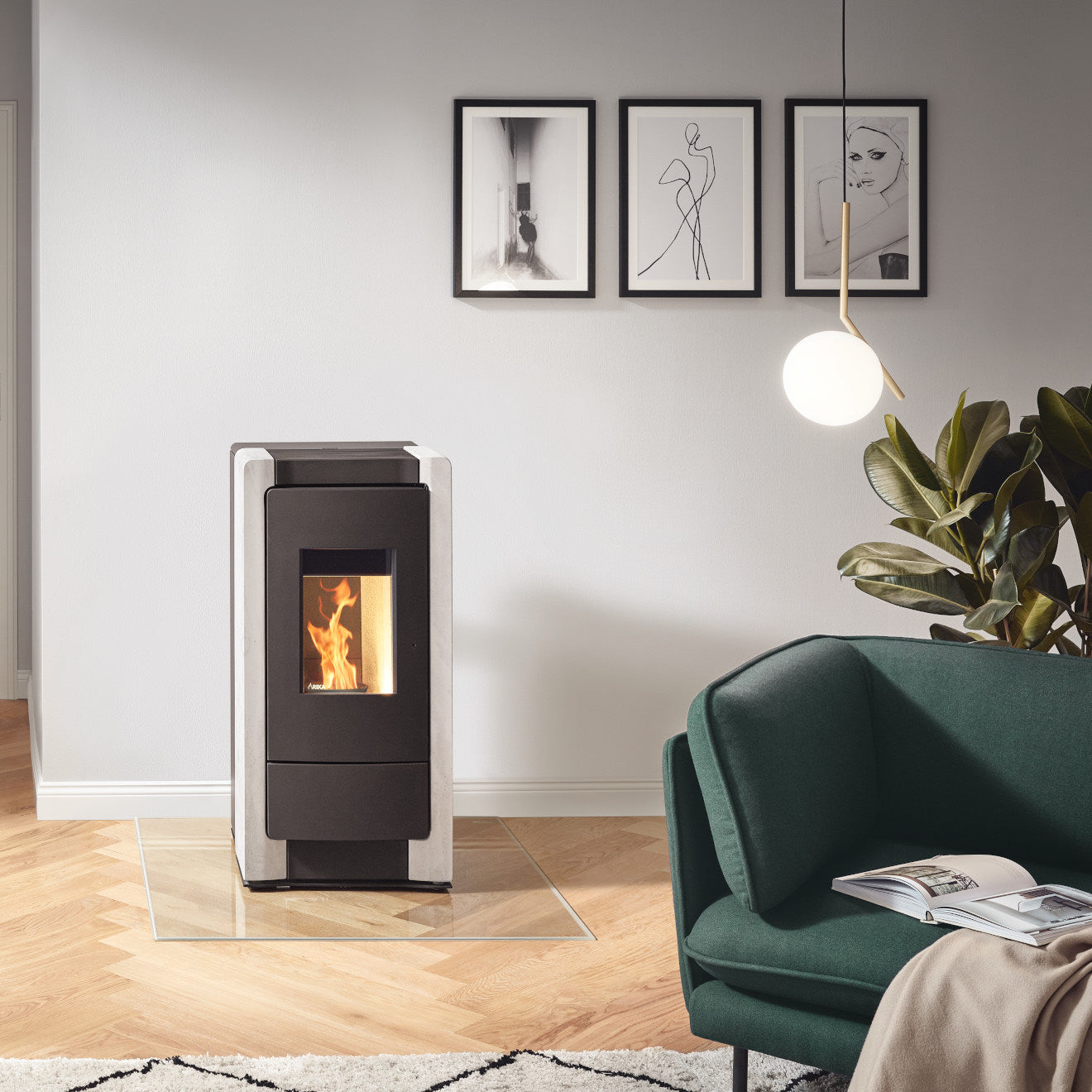 RIKA Pelletofen Como II mit Steinverkleidung in weiß (2,5-8kW)